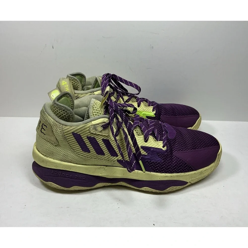 ADIDAS Dame 8 Mens 4th Quarter KO Basketball Shoe Sz 10.5 Yellow Purple Sneakers